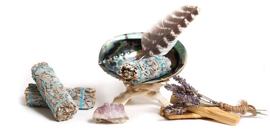 sage and palo santo with crystal for rituals 